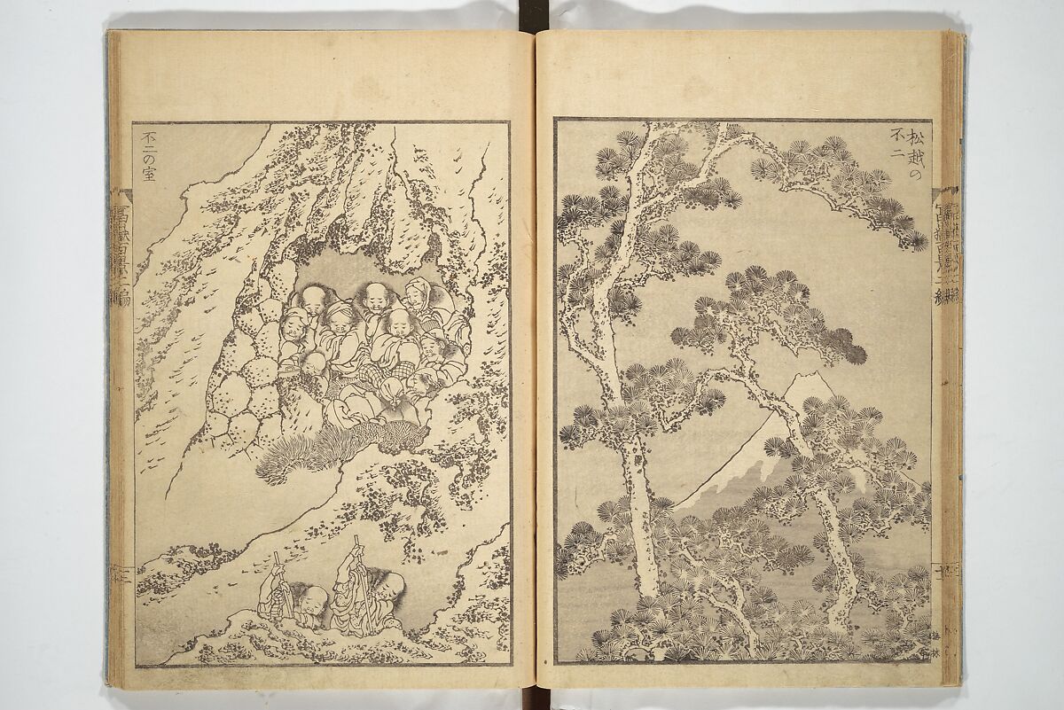 One Hundred Views of Mount Fuji (Fugaku hyakkei) 富嶽百景, Katsushika Hokusai 葛飾北斎 (Japanese, Tokyo (Edo) 1760–1849 Tokyo (Edo)), Set of three woodblock printed books; ink on paper, Japan
