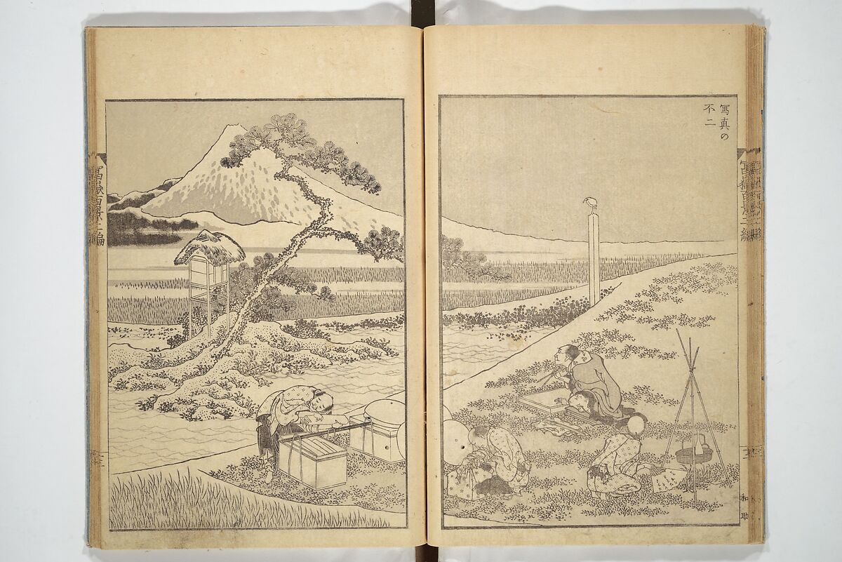 One Hundred Views of Mount Fuji (Fugaku hyakkei) 富嶽百景, Katsushika Hokusai 葛飾北斎 (Japanese, Tokyo (Edo) 1760–1849 Tokyo (Edo)), Set of three woodblock printed books; ink on paper, Japan
