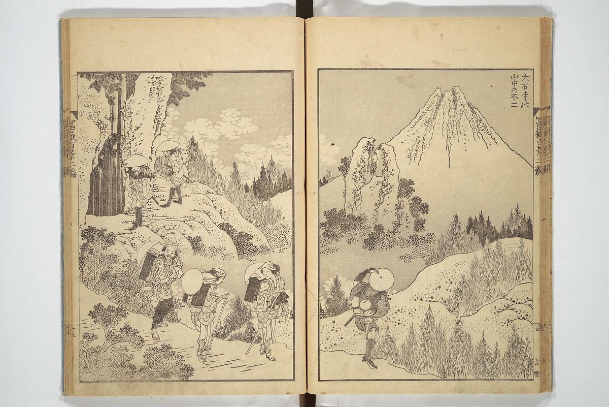 One Hundred Views of Mount Fuji (Fugaku hyakkei) 富嶽百景, Katsushika Hokusai 葛飾北斎 (Japanese, Tokyo (Edo) 1760–1849 Tokyo (Edo)), Set of three woodblock printed books; ink on paper, Japan