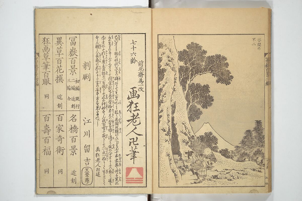One Hundred Views of Mount Fuji (Fugaku hyakkei) 富嶽百景, Katsushika Hokusai 葛飾北斎 (Japanese, Tokyo (Edo) 1760–1849 Tokyo (Edo)), Set of three woodblock printed books; ink on paper, Japan