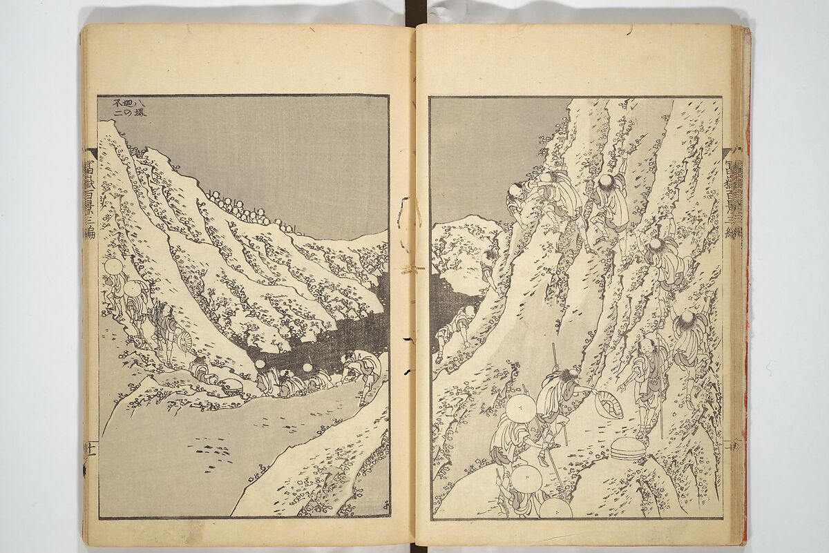 One Hundred Views of Mount Fuji (Fugaku hyakkei) 富嶽百景, Katsushika Hokusai 葛飾北斎 (Japanese, Tokyo (Edo) 1760–1849 Tokyo (Edo)), Set of three woodblock printed books; ink on paper, Japan