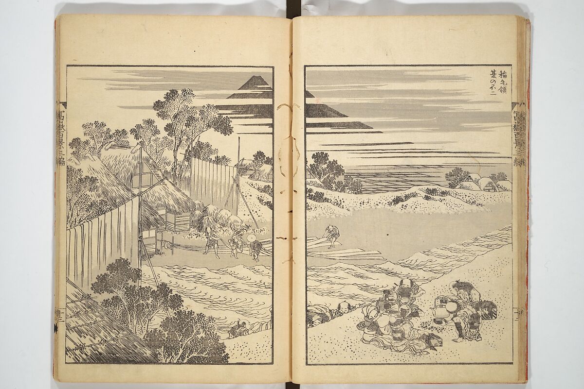 One Hundred Views of Mount Fuji (Fugaku hyakkei) 富嶽百景, Katsushika Hokusai 葛飾北斎 (Japanese, Tokyo (Edo) 1760–1849 Tokyo (Edo)), Set of three woodblock printed books; ink on paper, Japan