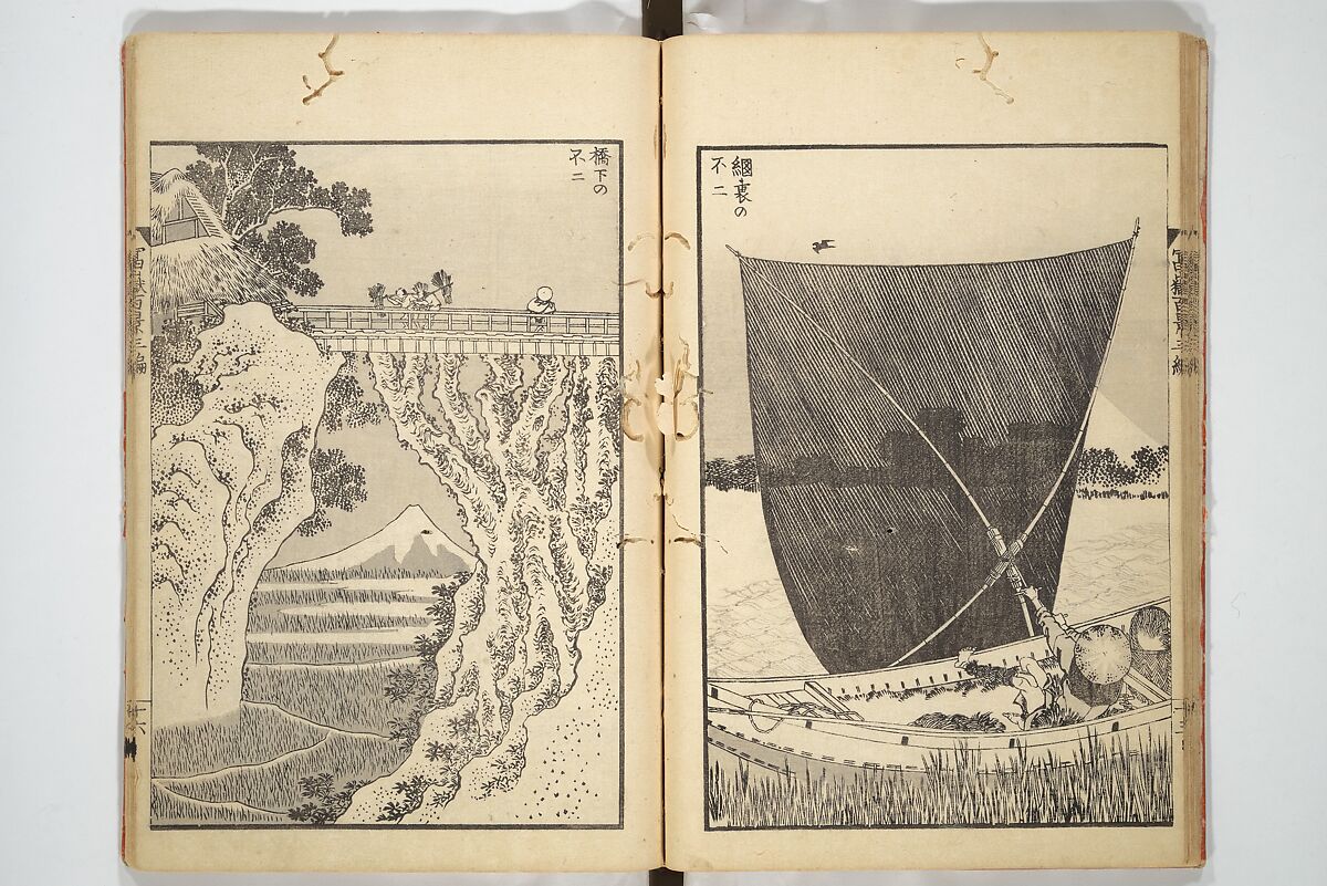 One Hundred Views of Mount Fuji (Fugaku hyakkei) 富嶽百景, Katsushika Hokusai 葛飾北斎 (Japanese, Tokyo (Edo) 1760–1849 Tokyo (Edo)), Set of three woodblock printed books; ink on paper, Japan