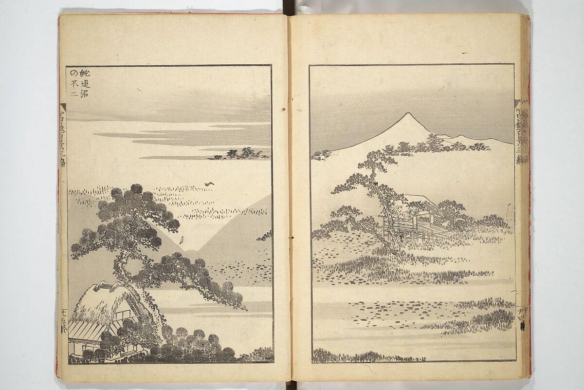 One Hundred Views of Mount Fuji (Fugaku hyakkei) 富嶽百景, Katsushika Hokusai 葛飾北斎 (Japanese, Tokyo (Edo) 1760–1849 Tokyo (Edo)), Set of three woodblock printed books; ink on paper, Japan