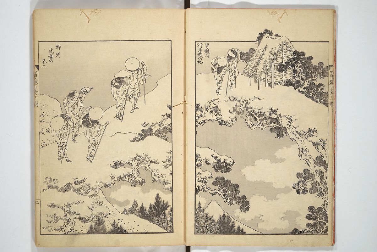 One Hundred Views of Mount Fuji (Fugaku hyakkei) 富嶽百景, Katsushika Hokusai 葛飾北斎 (Japanese, Tokyo (Edo) 1760–1849 Tokyo (Edo)), Set of three woodblock printed books; ink on paper, Japan