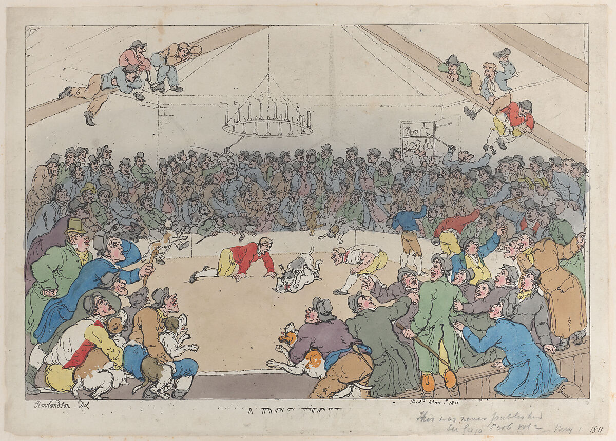 A Dog Fight, Thomas Rowlandson (British, London 1757–1827 London), Hand-colored etching 