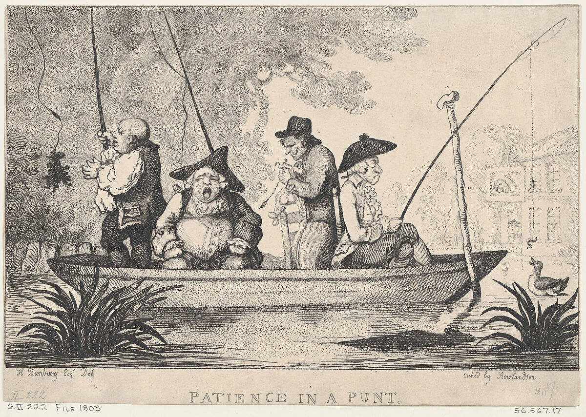Patience in a Punt, Thomas Rowlandson (British, London 1757–1827 London), Etching and stipple 