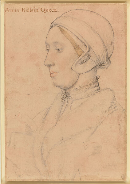 Anne Boleyn, Hans Holbein the Younger  German, Black and colored chalk on pale pink prepared paper