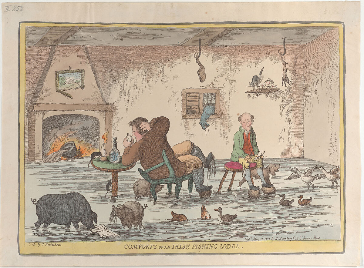 Comforts of an Irish Fishing Lodge, Thomas Rowlandson (British, London 1757–1827 London), Hand-colored etching 