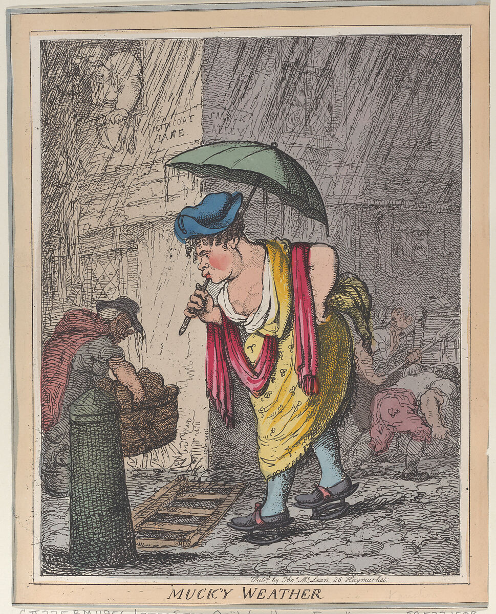 Muck'y Weather, Thomas Rowlandson (British, London 1757–1827 London), Hand-colored etching; reissue 