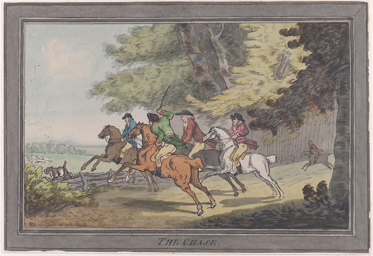 The Chase, Thomas Rowlandson (British, London 1757–1827 London), Hand-colored etching and aquatint 