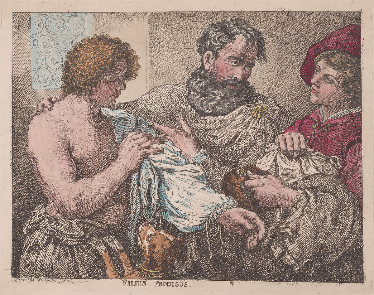 Filus Prodigus (The Prodigal Son), (?) Thomas Rowlandson (British, London 1757–1827 London), Hand-colored etching 