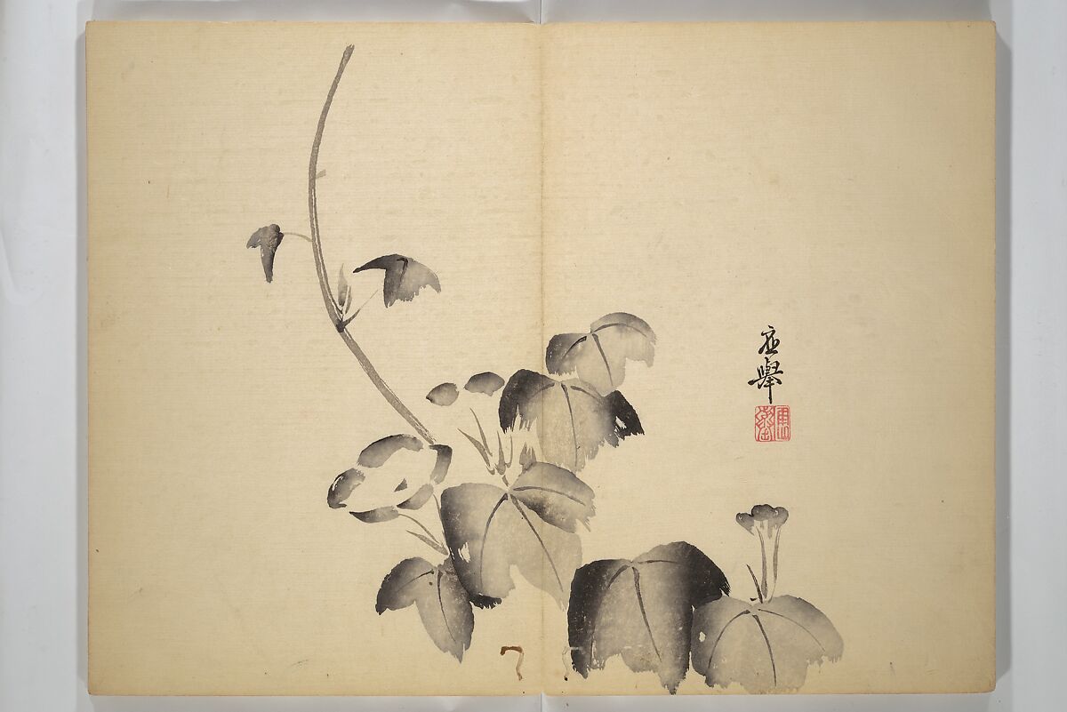Ōkyō Picture Album (Ōkyo gafu) 應舉画譜, After Maruyama Ōkyo 円山応挙 (Japanese, 1733–1795), Woodblock printed book (orihon, accordion-style); ink and color on paper, Japan