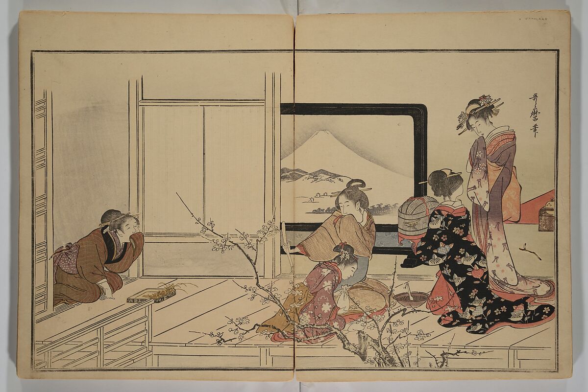 Men’s Stomping Dances (Otoko tōka) 男踏歌, Chōbunsai Eishi 鳥文斎栄之 (Japanese, 1756–1829), Woodblock printed book; ink and color on paper, Japan