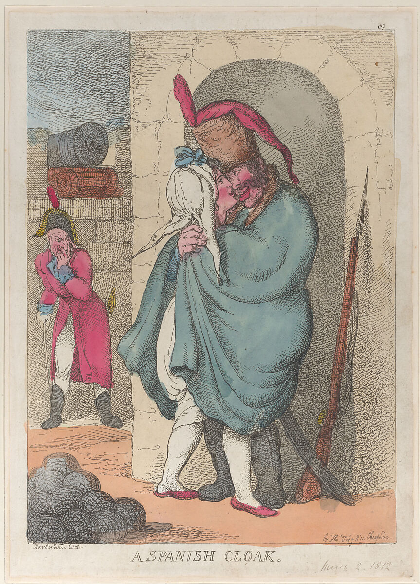 A Spanish Cloak, Thomas Rowlandson (British, London 1757–1827 London), Hand-colored etching 