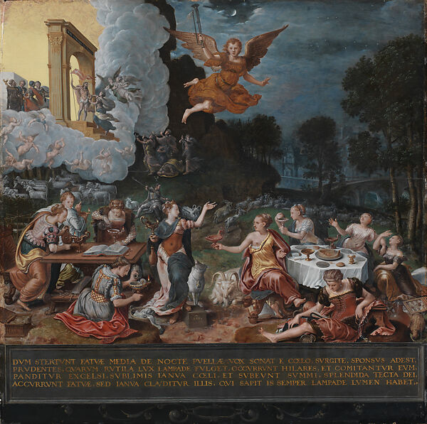 An Allegory of the Wise and the Foolish Virgins, Hans Eworth  Flemish, Oil on panel