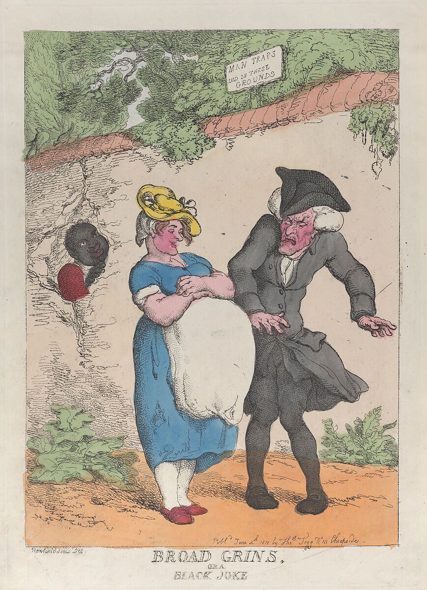 Broad Grins, or a Black Joke, Thomas Rowlandson (British, London 1757–1827 London), Hand-colored etching 
