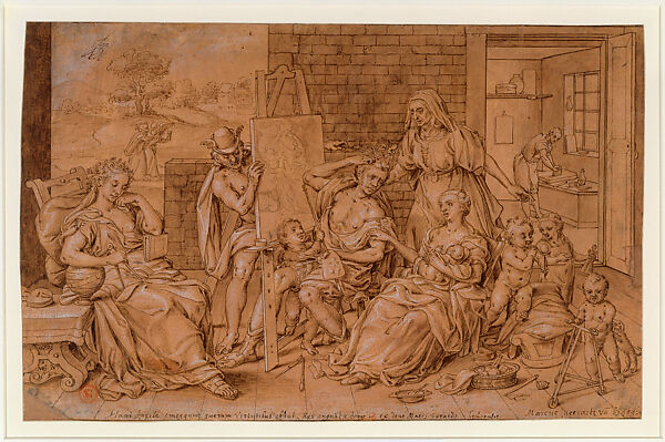 The Unfortunate Painter and His Family, Marcus Gheeraerts the Elder  Flemish, Pen and wash, heightened with white, on prepared paper
