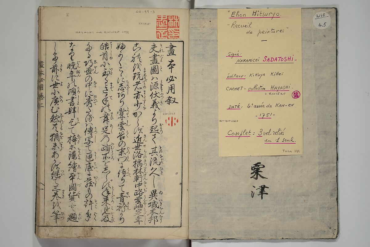 Essentials of Painting (Ehon hitsuyō), Illustrations by Nakaji Sadatoshi (Japanese, active 1716–36), Woodblock-printed book; ink and color on paper, Japan