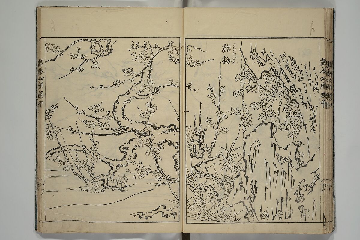 Essentials of Painting (Ehon hitsuyō), Illustrations by Nakaji Sadatoshi (Japanese, active 1716–36), Woodblock-printed book; ink and color on paper, Japan