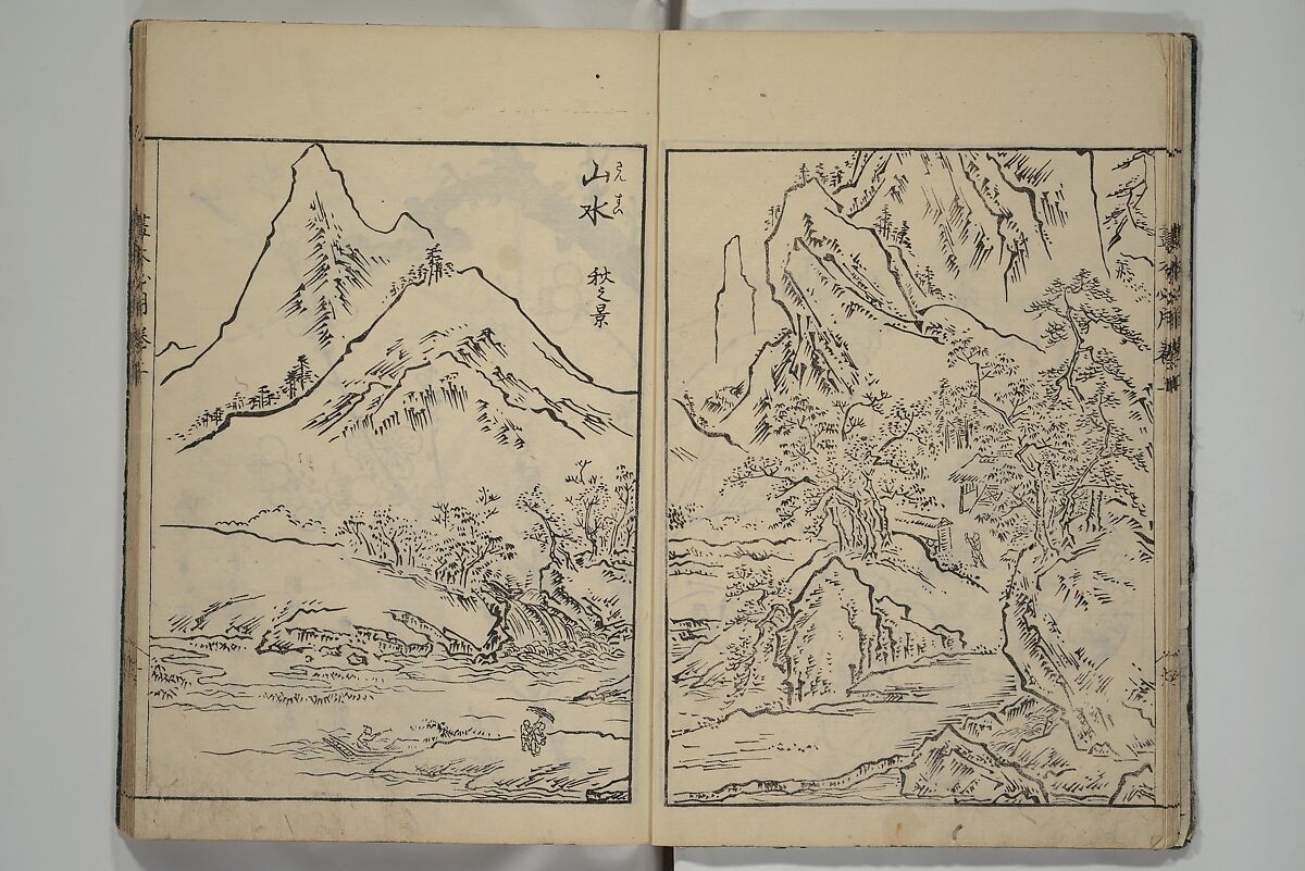 Essentials of Painting (Ehon hitsuyō), Illustrations by Nakaji Sadatoshi (Japanese, active 1716–36), Woodblock-printed book; ink and color on paper, Japan