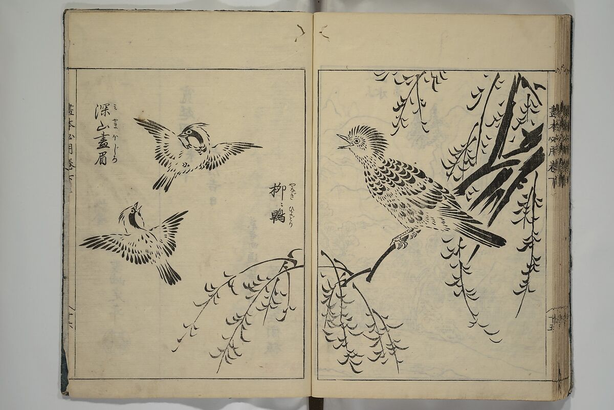 Essentials of Painting (Ehon hitsuyō), Illustrations by Nakaji Sadatoshi (Japanese, active 1716–36), Woodblock-printed book; ink and color on paper, Japan