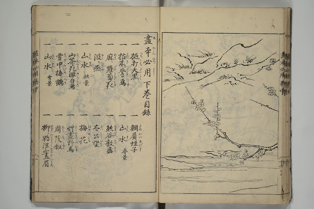 Essentials of Painting (Ehon hitsuyō), Illustrations by Nakaji Sadatoshi (Japanese, active 1716–36), Woodblock-printed book; ink and color on paper, Japan