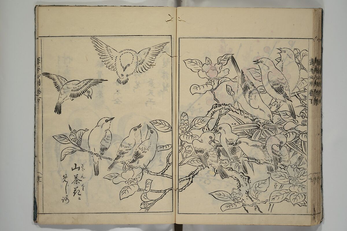 Essentials of Painting (Ehon hitsuyō), Illustrations by Nakaji Sadatoshi (Japanese, active 1716–36), Woodblock-printed book; ink and color on paper, Japan