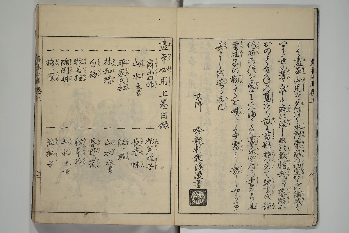 Essentials of Painting (Ehon hitsuyō), Illustrations by Nakaji Sadatoshi (Japanese, active 1716–36), Woodblock-printed book; ink and color on paper, Japan