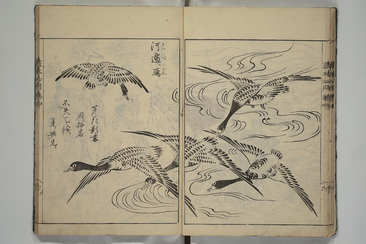 Essentials of Painting (Ehon hitsuyō), Illustrations by Nakaji Sadatoshi (Japanese, active 1716–36), Woodblock-printed book; ink and color on paper, Japan