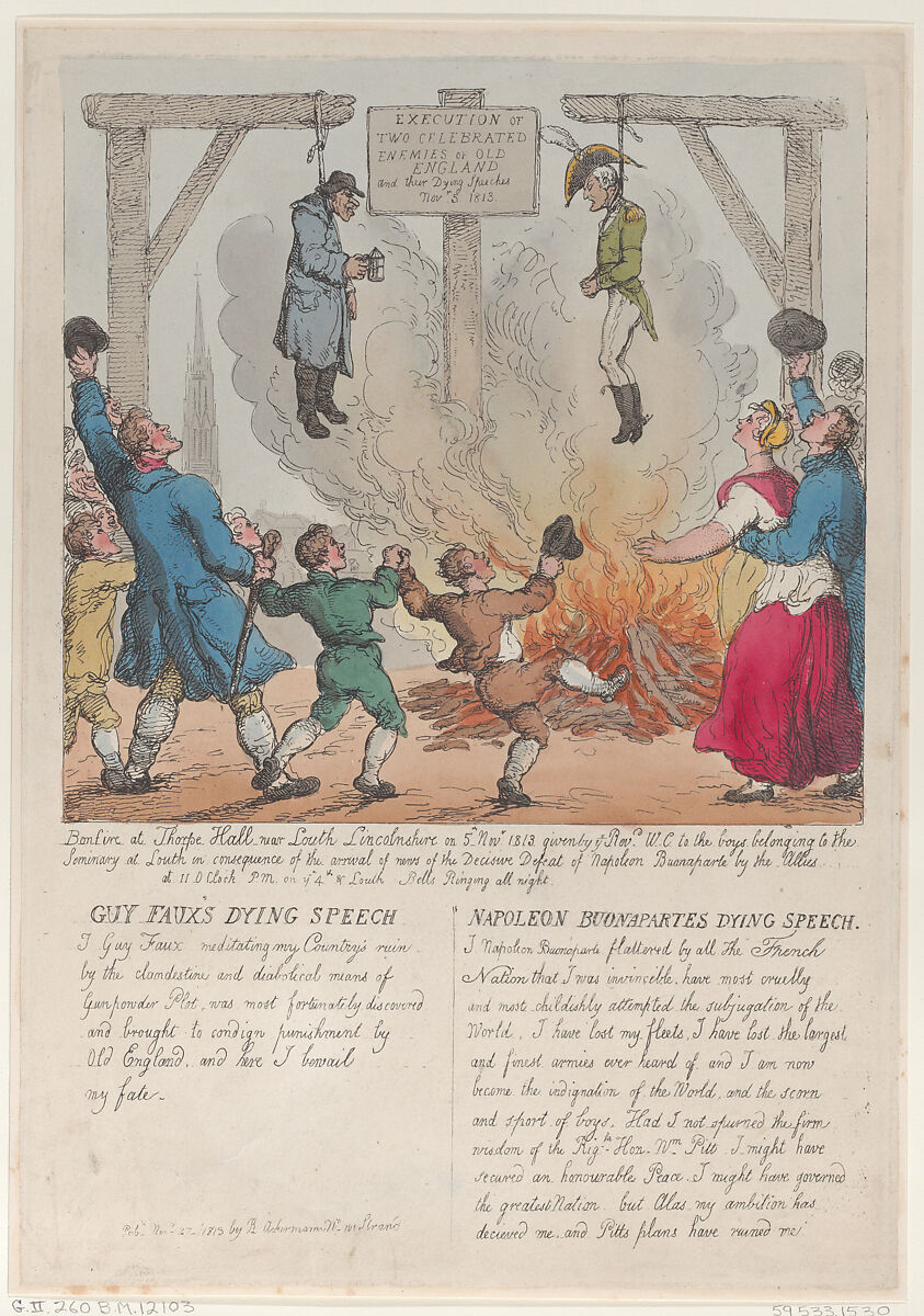Execution of Two Celebrated Enemies of Old England, Thomas Rowlandson (British, London 1757–1827 London), Hand-colored etching 