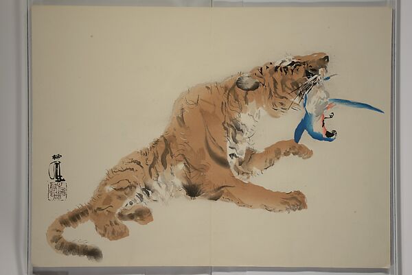 Seihō Album of the Twelve Signs of the Zodiac (Seihō jūnishi jō) 栖鳳画伯筆十二支帖, Takeuchi Seihō 竹内栖鳳 (Japanese, 1864–1942), Woodblock printed book (orihon, accordion-style); ink, color and metallic pigments on paper, Japan