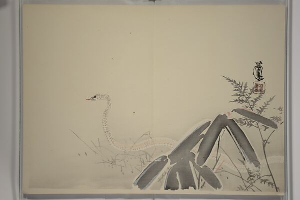 Seihō Album of the Twelve Signs of the Zodiac (Seihō jūnishi jō) 栖鳳画伯筆十二支帖, Takeuchi Seihō 竹内栖鳳 (Japanese, 1864–1942), Woodblock printed book (orihon, accordion-style); ink, color and metallic pigments on paper, Japan