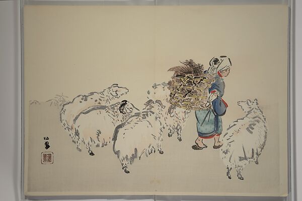 Seihō Album of the Twelve Signs of the Zodiac (Seihō jūnishi jō) 栖鳳画伯筆十二支帖, Takeuchi Seihō 竹内栖鳳 (Japanese, 1864–1942), Woodblock printed book (orihon, accordion-style); ink, color and metallic pigments on paper, Japan