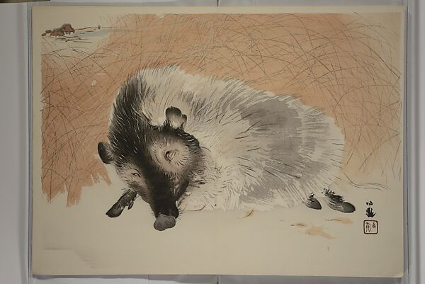 Seihō Album of the Twelve Signs of the Zodiac (Seihō jūnishi jō) 栖鳳画伯筆十二支帖, Takeuchi Seihō 竹内栖鳳 (Japanese, 1864–1942), Woodblock printed book (orihon, accordion-style); ink, color and metallic pigments on paper, Japan