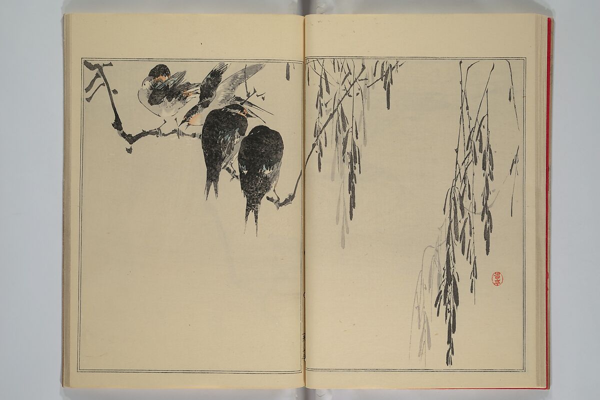 Picture Album of Birds and Flowers (Seitei Kachō gafu)  省亭花鳥画譜, Watanabe Seitei 渡辺省亭 (Japanese, 1851–1918), Set of three woodblock printed books attached by thread binding; ink and color on paper, Japan