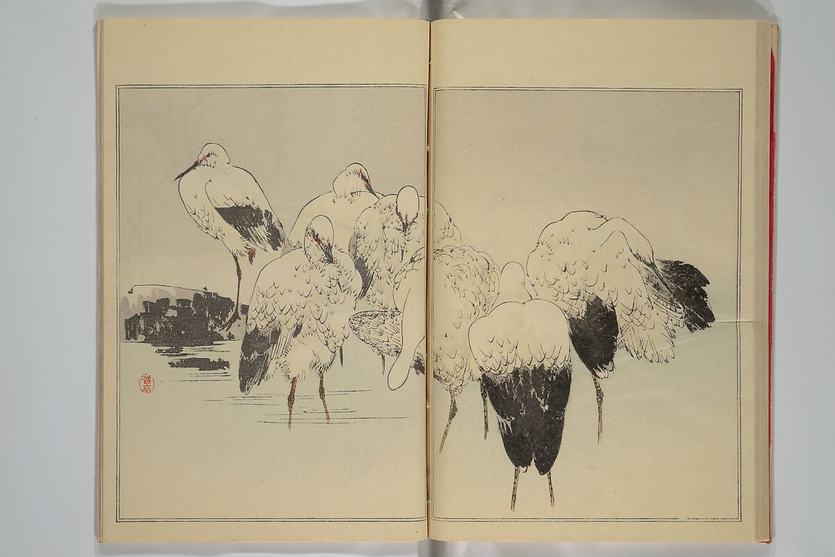 Picture Album of Birds and Flowers (Seitei Kachō gafu)  省亭花鳥画譜, Watanabe Seitei 渡辺省亭 (Japanese, 1851–1918), Set of three woodblock printed books attached by thread binding; ink and color on paper, Japan