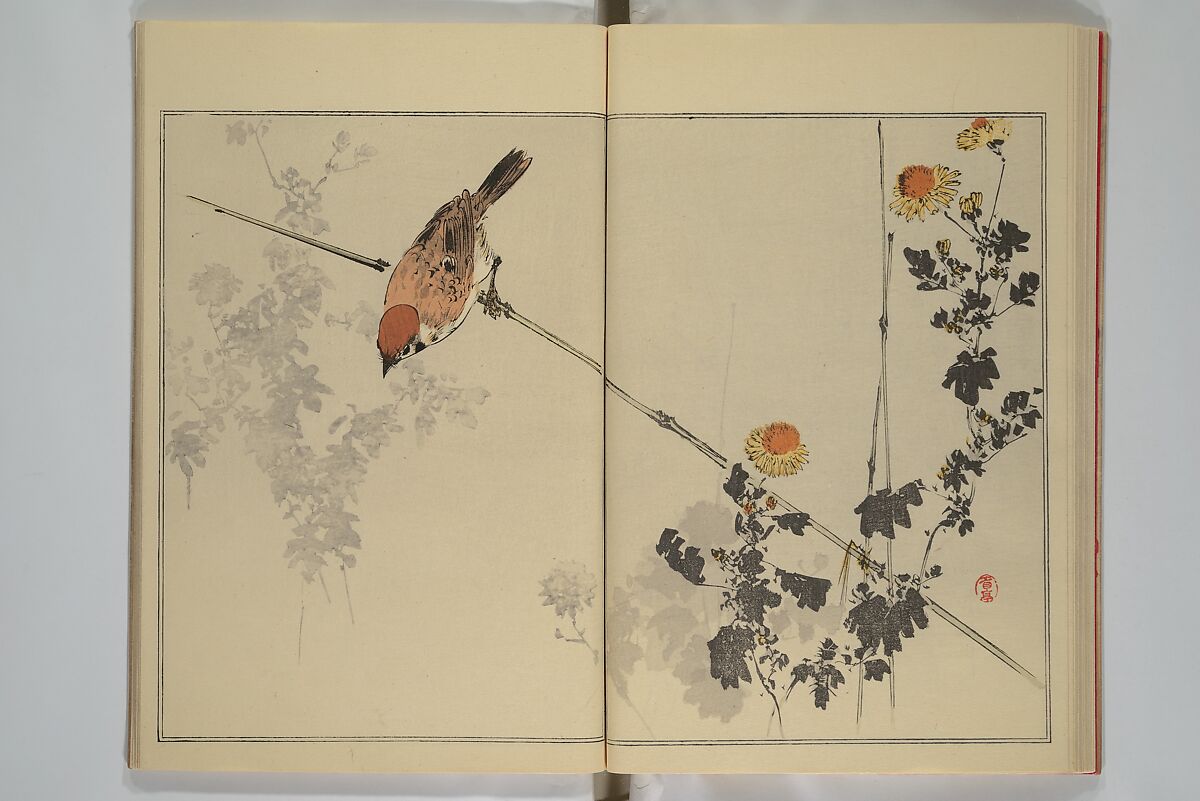 Picture Album of Birds and Flowers (Seitei Kachō gafu)  省亭花鳥画譜, Watanabe Seitei 渡辺省亭 (Japanese, 1851–1918), Set of three woodblock printed books attached by thread binding; ink and color on paper, Japan