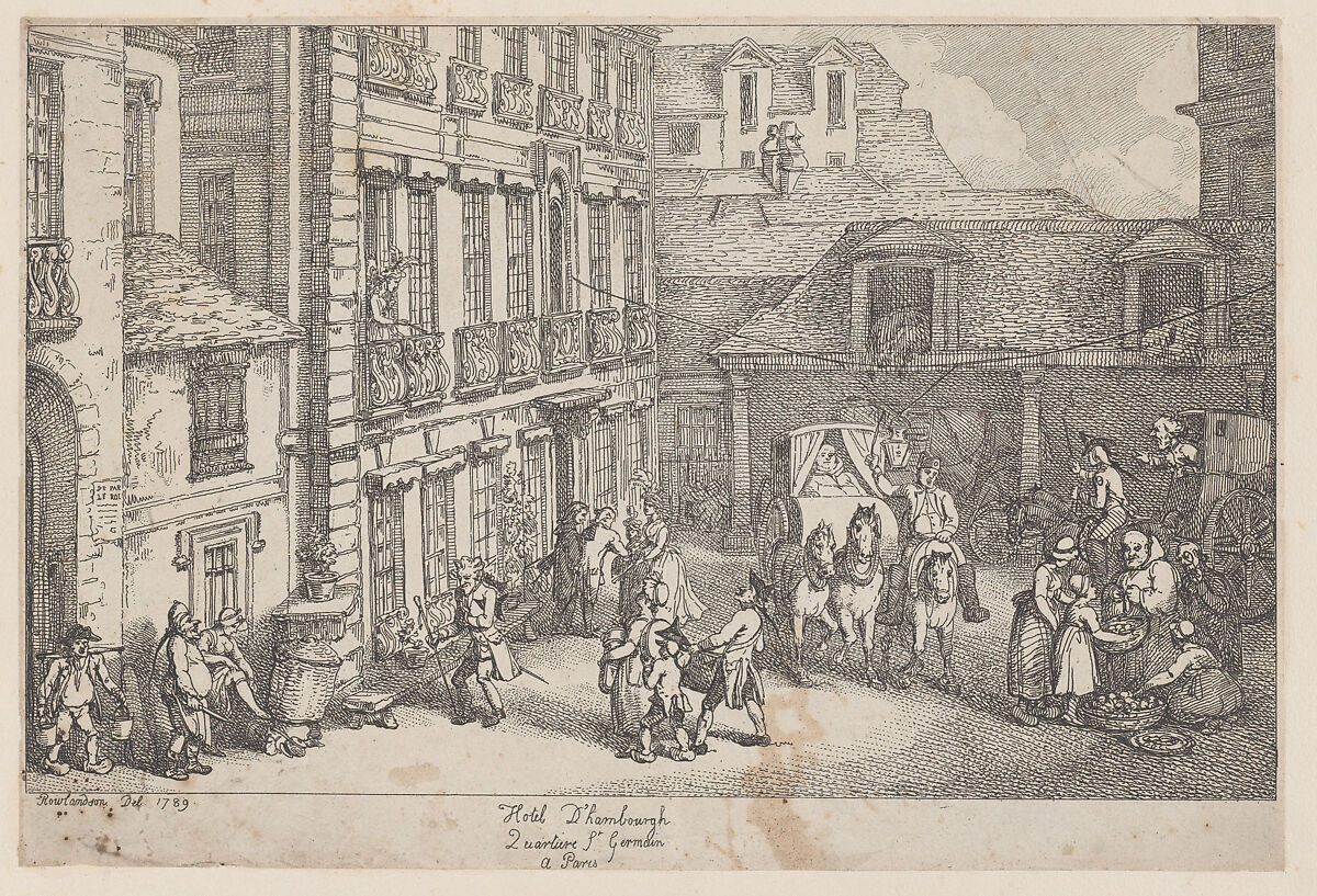 Hôtel d'Hambourgh, Quartière St. Germain à Paris, Thomas Rowlandson (British, London 1757–1827 London), Etching 