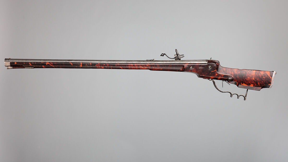 Wheellock Sporting Rifle, Martin Kammerer (German, Augsburg, active 1654–67), Steel, wood, iron, silver, tortoiseshell, German, Augsburg