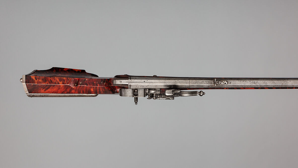 Wheellock Sporting Rifle, Martin Kammerer (German, Augsburg, active 1654–67), Steel, wood, iron, silver, tortoiseshell, German, Augsburg