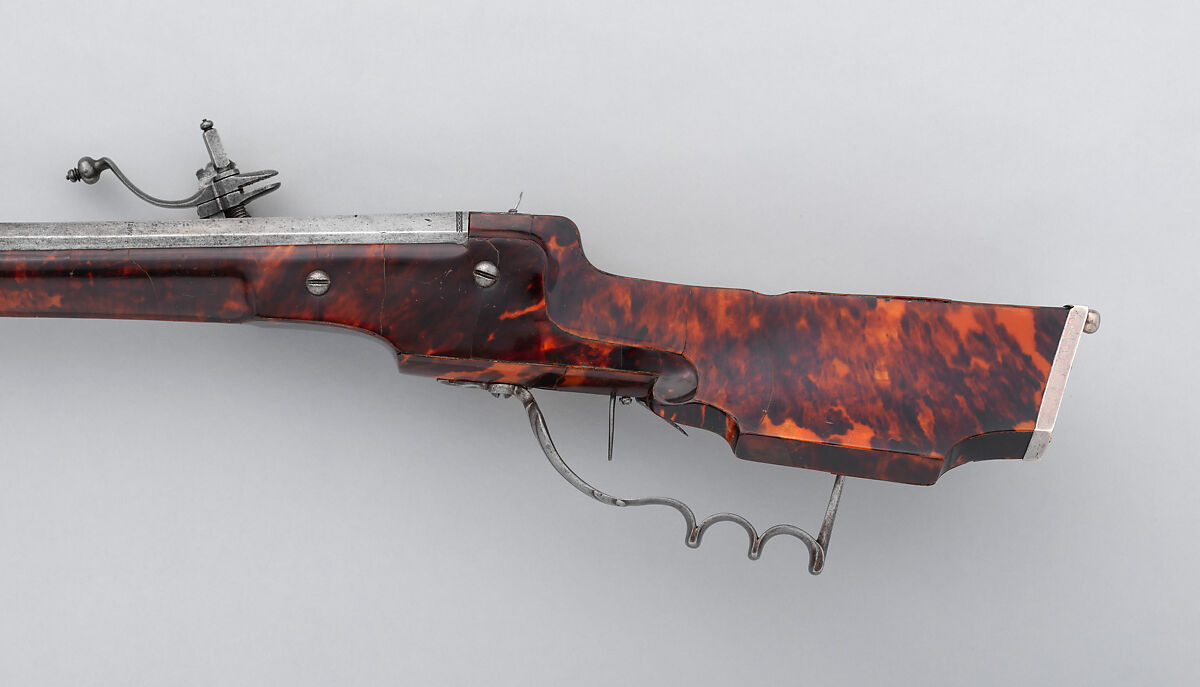 Wheellock Sporting Rifle, Martin Kammerer (German, Augsburg, active 1654–67), Steel, wood, iron, silver, tortoiseshell, German, Augsburg