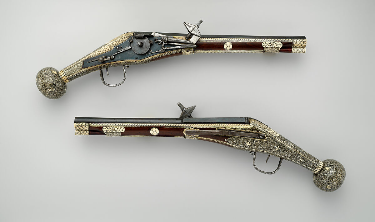 Wheellock Puffer Pistols, Balthasar Dressler (German, Dresden, active 1573–1615), Steel, wood (walnut), antler, German, Dresden 