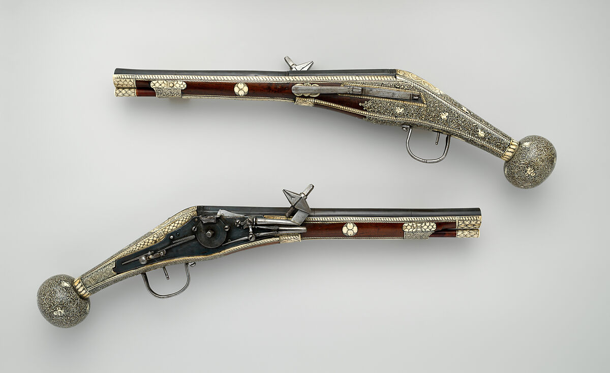 Wheellock Puffer Pistols, Balthasar Dressler (German, Dresden, active 1573–1615), Steel, wood (walnut), antler, German, Dresden
