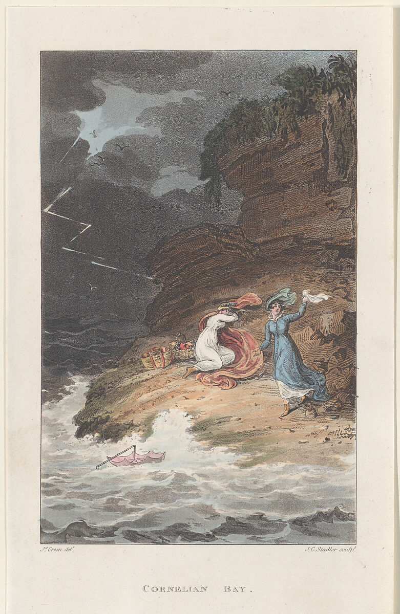 Cornelian Bay, from "Poetical Sketches of Scarborough", Thomas Rowlandson (British, London 1757–1827 London), Hand-colored etching and aquatint 