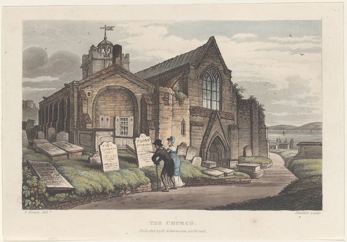 The Church, Thomas Rowlandson (British, London 1757–1827 London), Hand-colored etching and aquatint 