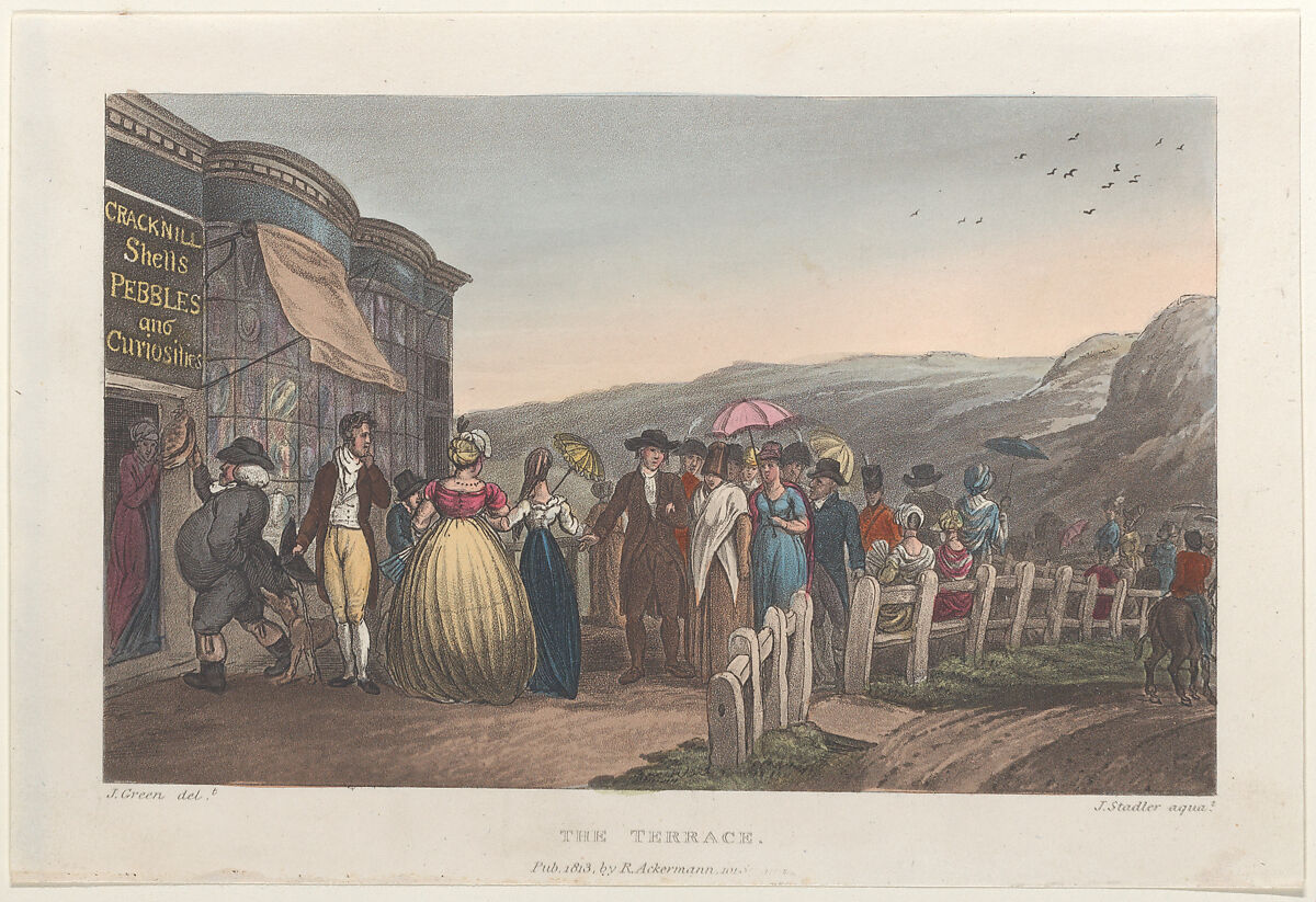 The Terrace, Thomas Rowlandson (British, London 1757–1827 London), Hand-colored etching and aquatint 