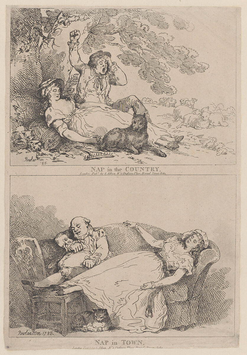 Nap in the Country, Nap in Town, Thomas Rowlandson (British, London 1757–1827 London), Etching 