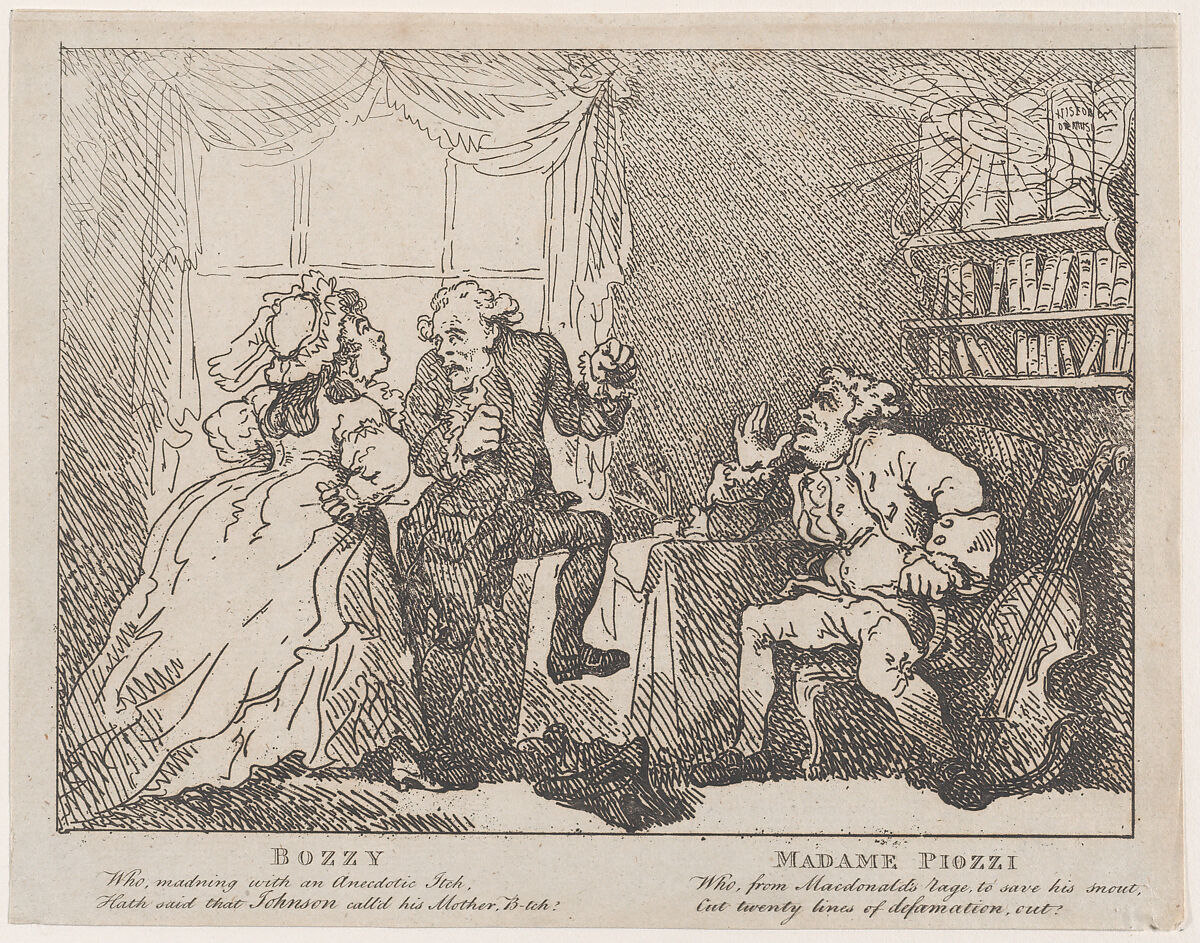 Bozzy and Madame Piozzi (Frontispiece, "Bozzy and Piozzi" by Peter Pindar), Thomas Rowlandson (British, London 1757–1827 London), Etching 