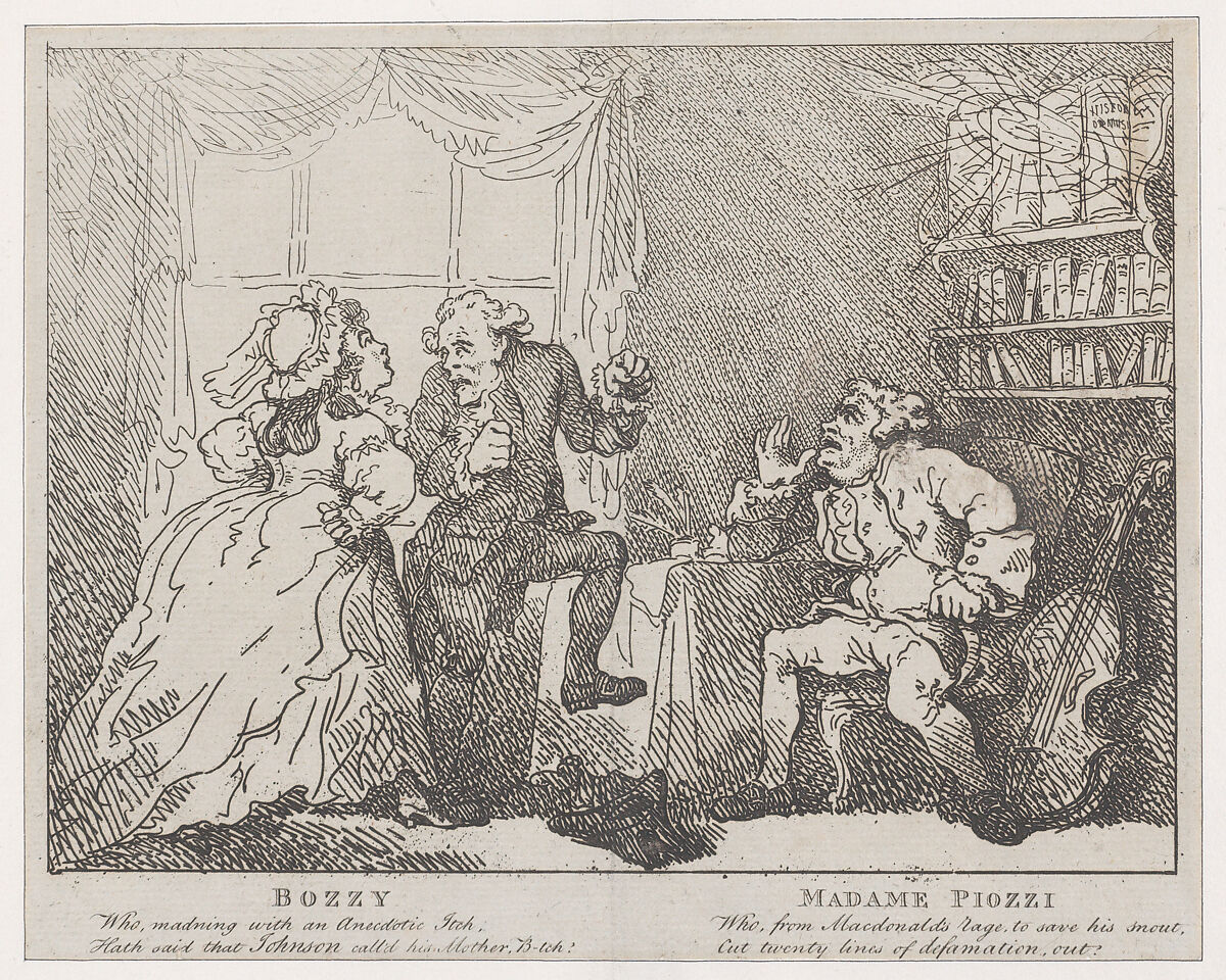 Bozzy and Madame Piozzi (Frontispiece, "Bozzy and Piozzi" by Peter Pindar), Thomas Rowlandson (British, London 1757–1827 London), Engraving 